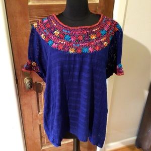 Santa Marguerite royal blue embroidered top